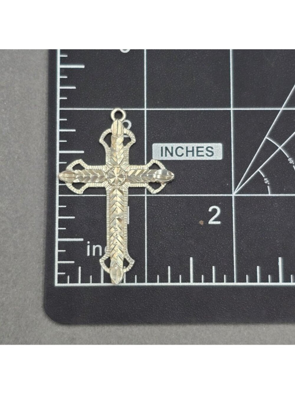 Vintage Sterling Silver Diamond Cut Chevron Filigree Cross Latin Pendant 2" READ - Picture 8 of 9